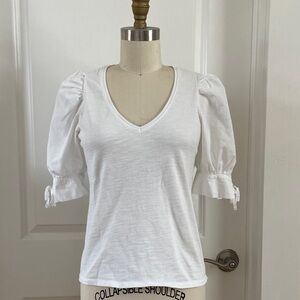 Nation LTD Ivory Puff Sleeve V-Neck Blouse